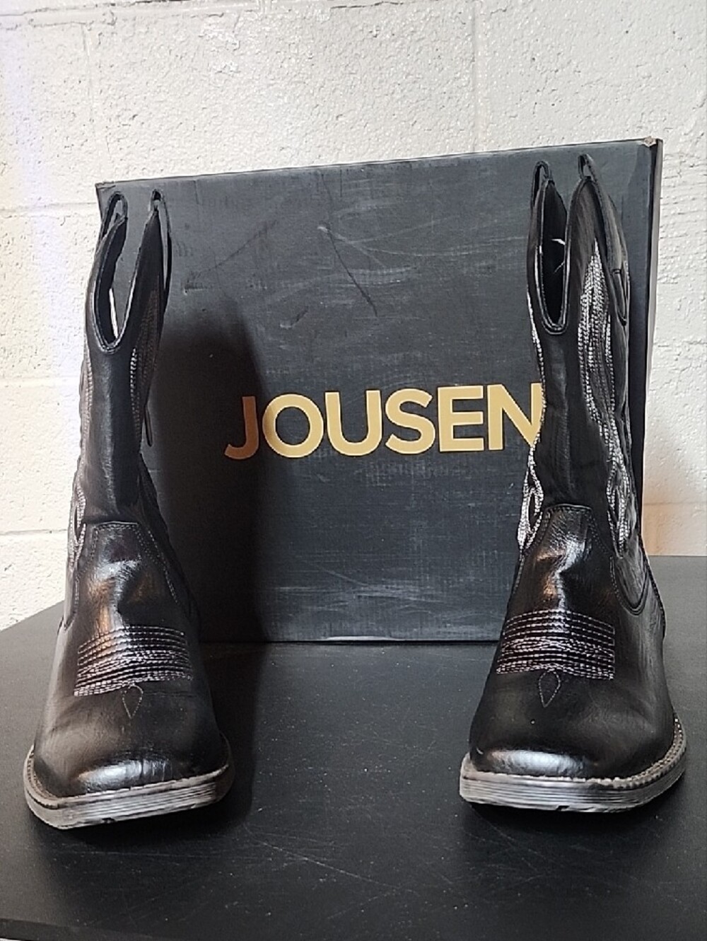 Jousen Men’s Black Western Cowboy Boots - Picture 3 of 7